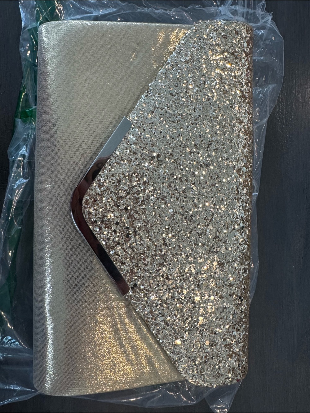 Glitter Accent Gold Envelope Clutch
